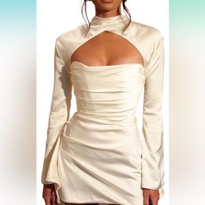 House of cb DUPE Toira white ivory silk satin long sleeve cutout dress